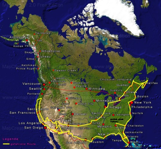 Tourkarte Nordamerika